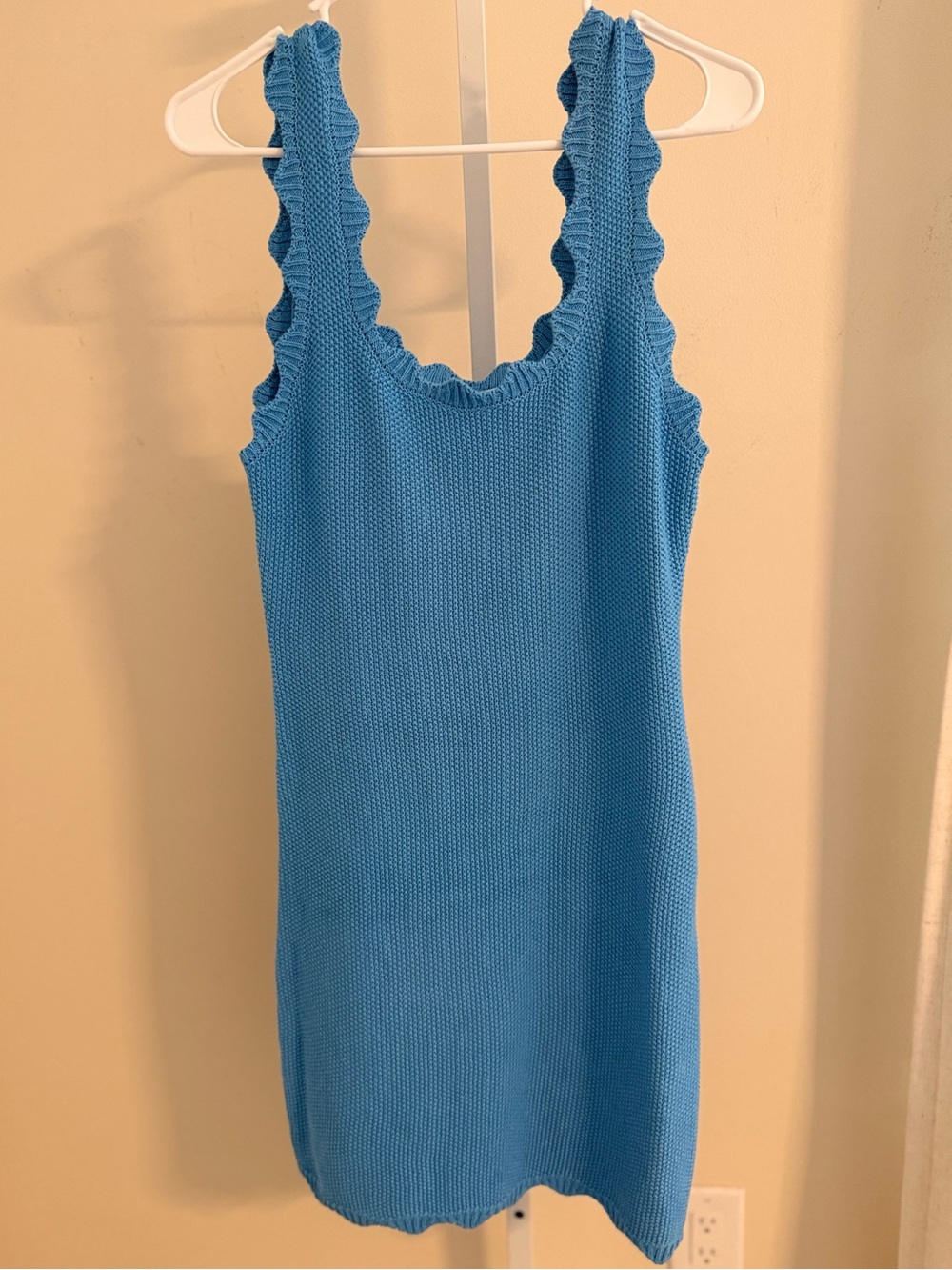 NWOT Blue Knit Tank Dress with Scalloped Trip